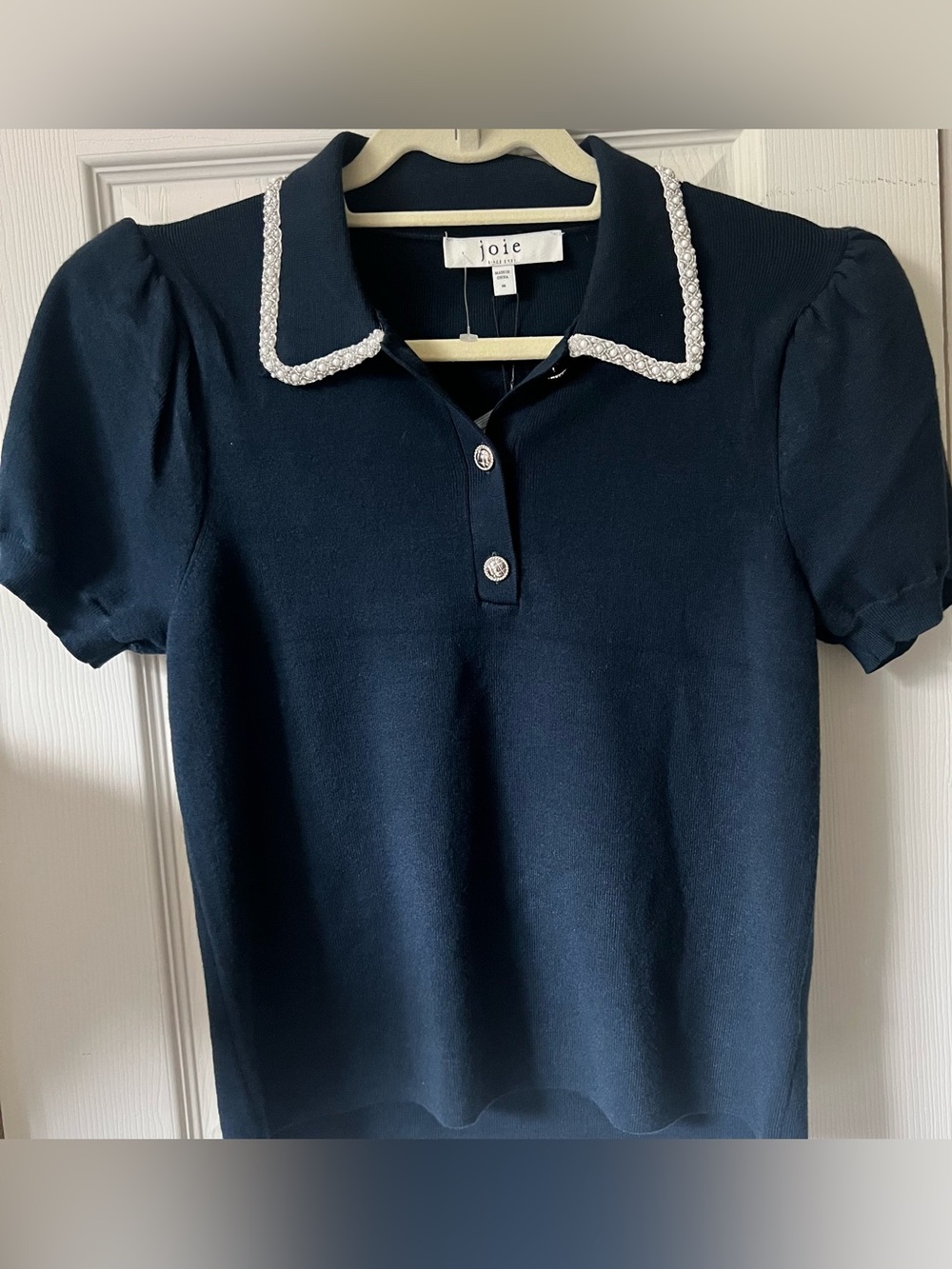 joie Short Sleeve Collared Top in Blue Size Medium Like New